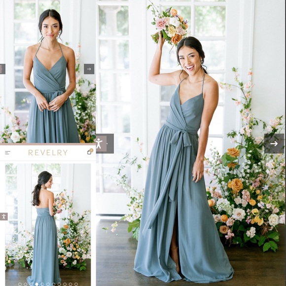 Revelry Hannah Chiffon Faux Wrap Bridesmaid Dress - Picture 2 of 7